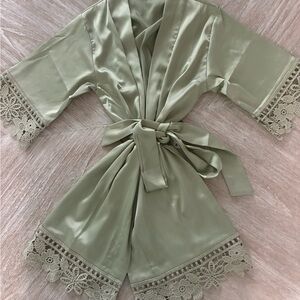 Sleek Satin and Lace Flower Girl Robe in Sage Green